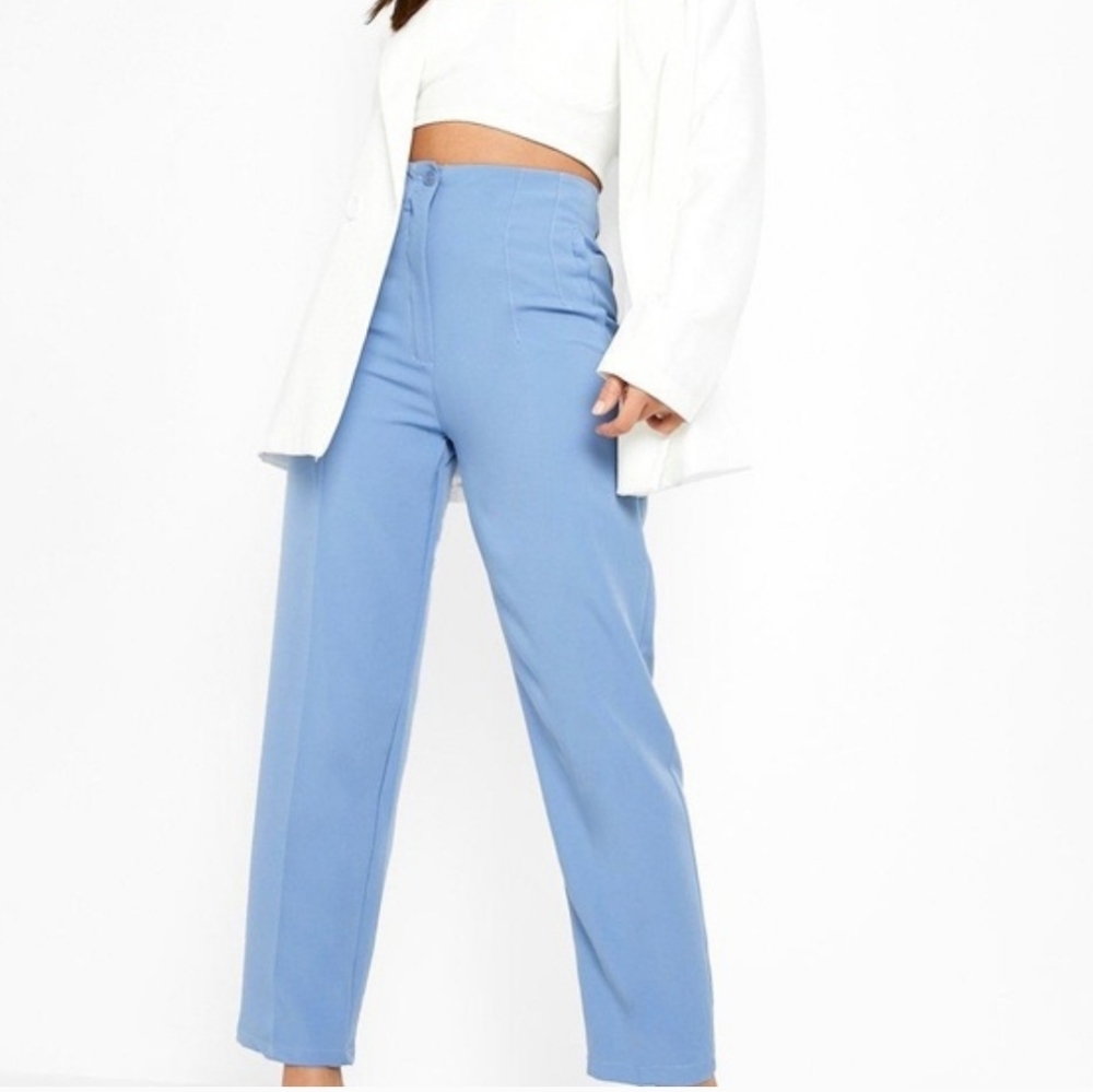 Missguided Colored Belted Seam Detail Cigarette Trousers Size 0 Blue NWT